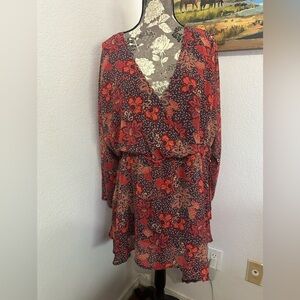 Free People Teagan Mini Dress in Orange and Navy- Size Small